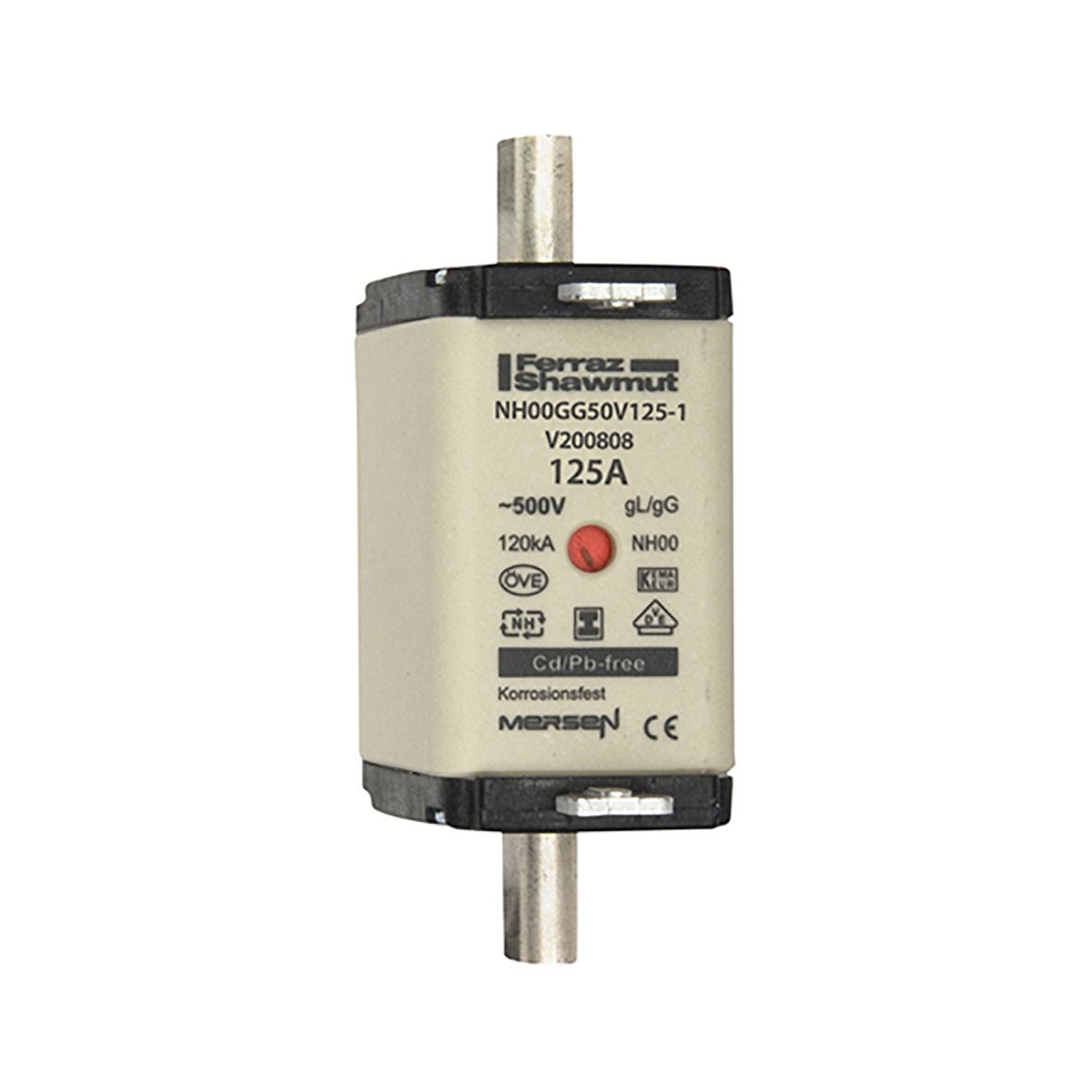 V200808 - NH fuse-link gG, 500VAC, size 00, 125A double indicator/insulated tags
